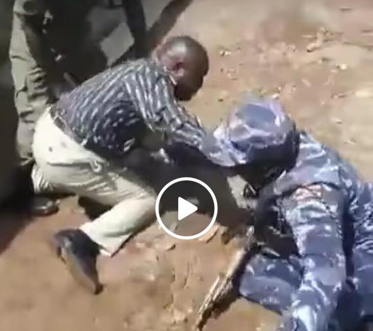 VIDEO: Shocking! Watch ordinary man beat up an armed police man