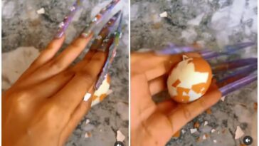 VIDEO: Watch as slay queen struggles to peel an egg with long nails