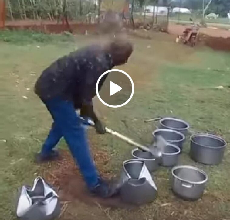 VIDEO; Ugandan man destroys saucepans after wife leaving him for another man